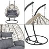 [en.casa] Siège Suspendu 2 Places Panier Cadre Coussins Fauteuil Zen pour Intérieur Extérieur Support Solide Acier Housse Amovible Polyester Capacité 250 kg Polyrotin Hauteur 195 cm Marron Gris Foncé