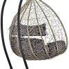 [en.casa] Siège Suspendu 2 Places Panier Cadre Coussins Fauteuil Zen pour Intérieur Extérieur Support Solide Acier Housse Amovible Polyester Capacité 250 kg Polyrotin Hauteur 195 cm Marron Gris Foncé