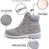 Bottines Femme Plates Hiver Chaussure Chaudes Fourrure PU Cuir Botte Lacets Bottines de Neige Cheville Botte Randonnée Boots Noir Kaki Gris Rose 36-43 EU