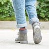 Bottines Femme Plates Hiver Chaussure Chaudes Fourrure PU Cuir Botte Lacets Bottines de Neige Cheville Botte Randonnée Boots Noir Kaki Gris Rose 36-43 EU