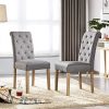 Yaheetech Lot de 2 chaises de Salle à Manger avec Dossier Haut, Pieds en Bois Massif, Assise rembourrée en Lin Gris foncé