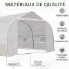Outsunny Serre Tunnel de Jardin dim. 6L x 3l x 2H m Porte + 8 fenêtres enroulables Acier galvanisé bâche PE Haute densité Blanc