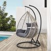[en.casa] Siège Suspendu 2 Places Panier Cadre Coussins Fauteuil Zen pour Intérieur Extérieur Support Solide Acier Housse Amovible Polyester Capacité 250 kg Polyrotin Hauteur 195 cm Marron Gris Foncé