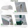 Outsunny Serre Tunnel de Jardin dim. 6L x 3l x 2H m Porte + 8 fenêtres enroulables Acier galvanisé bâche PE Haute densité Blanc
