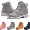Bottines Femme Plates Hiver Chaussure Chaudes Fourrure PU Cuir Botte Lacets Bottines de Neige Cheville Botte Randonnée Boots Noir Kaki Gris Rose 36-43 EU
