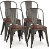 Costway Lot 4 Chaises Salle à Manger Empilable de Style Costway Lot 4 Chaises Salle à Manger Empilable de Style Industriel en Acier Convient pour Bistrot,Cuisine,Bar,Café, Jardin,Balcon 52 x 44 x 84cm (L x l x H) Charge Max. 120kg (Marron)