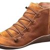 Dasongff Bottines pour femme en cuir synthétique pour l'automne et l'hiver - Bottes d'hiver vintage à lacets - Confortables et plates - Fermeture éclair - Bottes courtes Chelsea