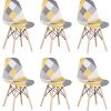 EGOONM Lot de 6 Chaise de Salle à Manger Multicolor Patchwork,Chaises en Tissu de Lin Loisirs Salon,Chaises avec Dossier à Coussin Souple (Jaune-6)