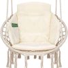 Fauteuil Suspendu, Beige, avec Coussin, Compartiment de Livres & Housse Fauteuil Suspendu, Beige, avec Coussin, Compartiment de Livres & Housse de Protection - Hamac Suspendu Interieur et Exterieur - Max 150 kg - Chaise Suspendue pour Jardin. Siege Suspendu