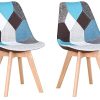 GrandCA HOME Lot de 2 chaises rembourrées en Lin Chaises GrandCA HOME Lot de 2 chaises rembourrées en Lin Chaises de Salle à Manger scandinaves en Patchwork, adaptées au Salon et à la Salle à Manger (Bleu-2 Chaise)