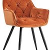 Greneric - 1 chaise de salle à manger en tissu Greneric - 1 chaise de salle à manger en tissu velours avec dossier, pieds en métal noir, design retro, accoudoirs - Orange