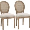 HOMCOM Lot de 2 chaises de Salle à Manger - HOMCOM Lot de 2 chaises de Salle à Manger - Chaise de Salon médaillon Style Louis XVI - Bois Massif sculpté, patiné - Dossier cannage - Aspect Lin Beige