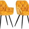 JaHECOME Chaise de Salle à Manger en Tissu (Velours) Chaise de Salon avec accoudoirs et Pieds en métal Noir (2, Jaune)