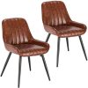 Lestarain Lot de 2 Chaises de Salle à Manger avec Dossier Chaise de Cuisine Rétro Chaise de Salon Assise en Similicuir et Pieds en Métal,Brune