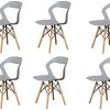 Lot de 6 chaises de salle à manger en plastique Lot de 6 chaises de salle à manger en plastique - Pieds en bois massif - Chaises de salon ergonomiques à dossier ouvert - Chaises de jardin (Gris-B, 6)