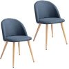 Mc Haus SOFI - Lot de 2 chaises salle à Mc Haus SOFI - Lot de 2 chaises salle à manger siège rembourré en tissu couleur bleu acier salon style scandinave et pieds en métal à effet bois 49x46x77cm