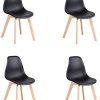 N/C Lot de 4 Chaises de Salle à Manger Pieds en Bois Massif - Style Scandinave Noir