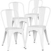 N/Q Lot de 4 Chaises de Salle à Manger Style Industriel Chaise Métal Empilable Intérieur/Extérieur (Blanc)