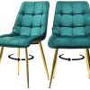 Selsey Briare - Lot de 2 chaises Salle à Manger Selsey Briare - Lot de 2 chaises Salle à Manger pivotantes - Vert, Matelassées, Base d’Or, Pied en métal - Style Vintage