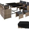 TecTake Salon de Jardin en Résine Tressée 10 Places Housse TecTake Salon de Jardin en Résine Tressée 10 Places Housse de Protection 6 Fauteuils 4 Tabourets 1 Table