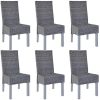 Tidyard Lot de 6 Chaises de Salle à Manger en Tidyard Lot de 6 Chaises de Salle à Manger en Rotin Kubu et Bois de Manguier Fabrication à la Main Style Moderne Gris 46 x 61 x 93 cm