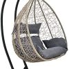 [en.casa] Siège Suspendu 2 Places Panier Cadre Coussins Fauteuil Zen pour Intérieur Extérieur Support Solide Acier Housse Amovible Polyester Capacité 250 kg Polyrotin Hauteur 195 cm Marron Gris Foncé