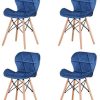 luckeu Lot de 4 Chaises, Rétro Classique avec Pieds en Bois de Hêtre Massif et Assise en Flanelle, Chaise de Salle à Manger, Chaise de Bureau, Chaise de Salon (Bleu)