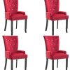 vidaXL 4X Chaises de Salle à Manger avec Accoudoirs Chaises vidaXL 4X Chaises de Salle à Manger avec Accoudoirs Chaises à Dîner Chaises de Repas Meuble de Cuisine Salon Intérieur Maison Rouge Velours