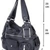 41gUW7cu9QL._AC_.jpg Sac à Main pour Femme en Cuir Souple lavé avec Multi-Poches Sac à bandouliere élégant et spacieux Sac portés Main Fourre-Tout Cabs (Noir)