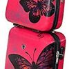 Valise Cabine Rose avec son Vanity assorti motif Papillon.