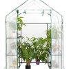 51JesLPiPoL._AC_.jpg BEJOY Walk In Serre en plastique avec étagères, grande maison de jardin renforcée avec cadre en tubes d'acier, 143 x 143 x 195 cm