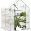 BEJOY Walk In Serre en plastique avec étagères, grande maison BEJOY Walk In Serre en plastique avec étagères, grande maison de jardin renforcée avec cadre en tubes d'acier, 143 x 143 x 195 cm