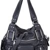 Sac à Main pour Femme en Cuir Souple lavé avec Sac à Main pour Femme en Cuir Souple lavé avec Multi-Poches Sac à bandouliere élégant et spacieux Sac portés Main Fourre-Tout Cabs (Noir)