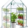 Serre de Jardin avec housse en PVC épaissir Tente abri Serre de Jardin avec housse en PVC épaissir Tente abri fenêtres d'observation Nouvelle version, petite entrée 3 niveaux 6 étagères Serre pour semis, fleurs, culture de plantes, 195x143x73cm