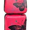Valise Cabine Rose avec son Vanity assorti motif Papillon.