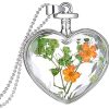 YAZILIND Collier plaqué platine avec pendentif en forme de cœur et fleur séchée - Cadeau d'anniversaire pour femme