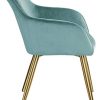 31AjN5N5PL._AC_.jpg TecTake 800861 Lot de 2 Chaises de Salle à Manger Effet Velours Scandinave Pieds en Acier Dorés Élégant avec Accoudoirs – Diverses Couleurs (Turquoise)