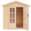 31AjAHmL8bL._AC_.jpg TIMBELA M351FB Cabane en bois avec plancher, Maison de jardin en bois pour travailler l233xP222xH233cm, Abri en bois de jardin multifonctionnel, Bureau de jardin en bois verrouillable, Atelier, Studio
