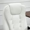 Fauteuil de Bureau Direction massant Chauffant Hauteur réglable Dossier inclinable Repose-Pied + Coussin lombaires intégrés revêtement synthétique (Blanc)