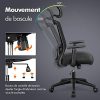 41B5Wb9KMUL._AC_.jpg Yaheetech Chaise Bureau Fauteuil Ergonomique en Maille Haut Dossier avec Appui-tête réglable Chaise d'Ordinateur Pivotante Charge Max 136kg Noir