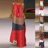 41Ci2qzpGnL._AC_.jpg Minetom Longue Robe Femme Tunique Été Bohème Imprimé à sans Manches Col Rond Maxi Robe de Plage Soirée Cocktail Grande Taille