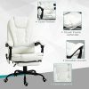 Fauteuil de Bureau Direction massant Chauffant Hauteur réglable Dossier inclinable Repose-Pied + Coussin lombaires intégrés revêtement synthétique (Blanc)