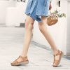 41SMUoePvaS._AC_.jpg Gracosy Sandales Femmes Compensées, Nu Pieds en Cuir PU avec Fleurs et Perles Mode Confortable Sandales Bride Cheville avec Boucle Été Noir Marron Beige