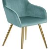 41THuKb6WfL._AC_.jpg TecTake 800861 Lot de 2 Chaises de Salle à Manger Effet Velours Scandinave Pieds en Acier Dorés Élégant avec Accoudoirs – Diverses Couleurs (Turquoise)