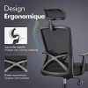 41UppcknymL._AC_.jpg Yaheetech Chaise Bureau Fauteuil Ergonomique en Maille Haut Dossier avec Appui-tête réglable Chaise d'Ordinateur Pivotante Charge Max 136kg Noir