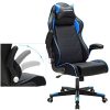 SONGMICS Fauteuil gamer, Chaise racing ergonomique, Siège de bureau pivotant, accoudoirs pliables, appui-tête amovible, hauteur réglable, acier, revêtement en PU, Noir et Bleu RCG014B01
