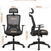 41m0gP6S81L._AC_.jpg Yaheetech Chaise Bureau Fauteuil Ergonomique en Maille Haut Dossier avec Appui-tête réglable Chaise d'Ordinateur Pivotante Charge Max 136kg Noir