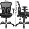 SONGMICS Siège de Bureau Pivotant Fauteuil Ergonomique en Maille Respirant 3 leviers de Réglage, Support Lombaire, avec accoudoir réglable en polyuréthane, Dossier réglable en Hauteur, OBN52BK