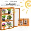 5161IBsdlJL._AC_.jpg Outsunny Mini Serre de Jardin 3 Niveaux dim. 76L x 47l x 110H cm Double Porte Toit ouvrant Bois Sapin lasuré Polycarbonate