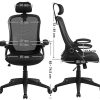 51OWonc2cxL._AC_.jpg SONGMICS Siège de Bureau Pivotant, Fauteuil Ergonomique en Maille Respirant, avec accoudoir Pliable en Mousse, Appui-tête réglable, OBN51BK